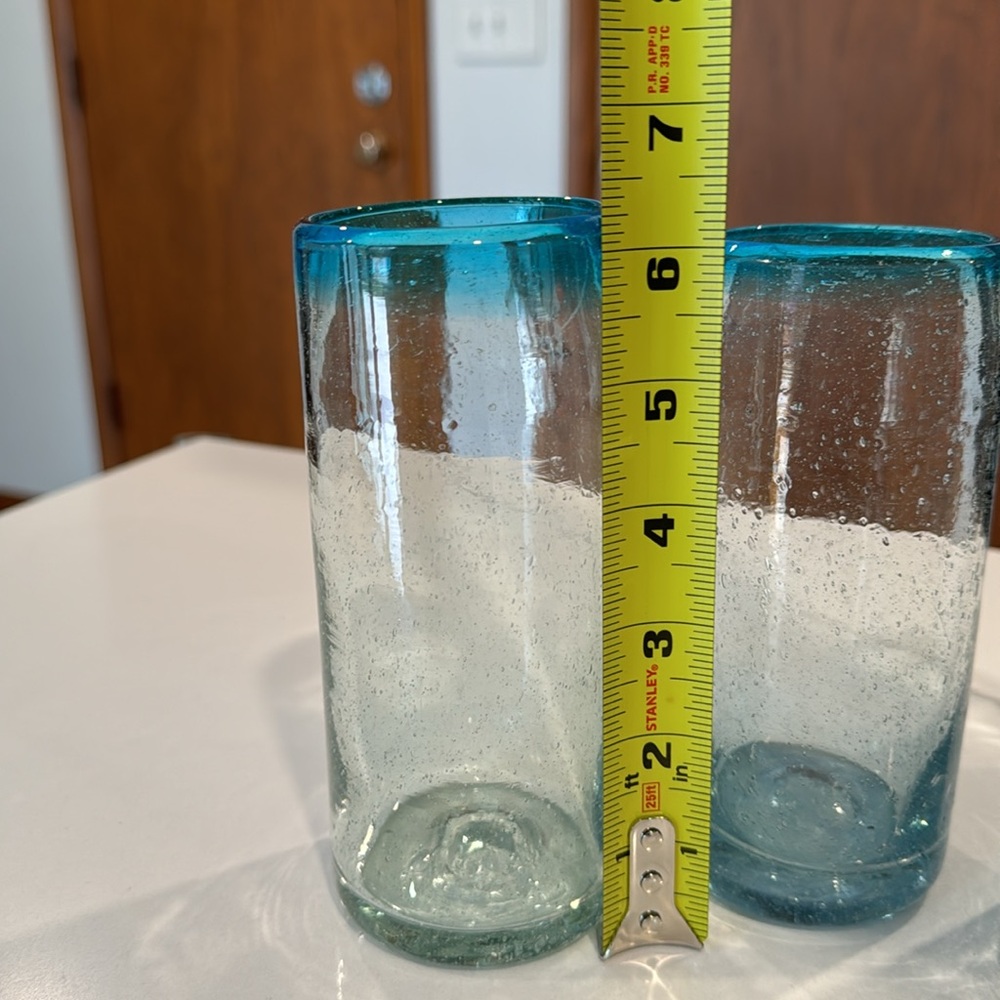 Bubble Glass Highball Tumbler Hand Blown Set of 3 -Blue - Picture 6 of 10